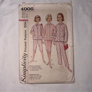 Vintage Simplicity S4006 pajama pattern